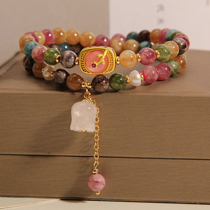 Double Layered Colored Tourmaline Jade Bracelet For Women