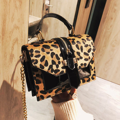 Korean Style Leopard Print Shoulder Bag Crossbody Bags For Women With Zipper Decoration Ladies Chain Handbags