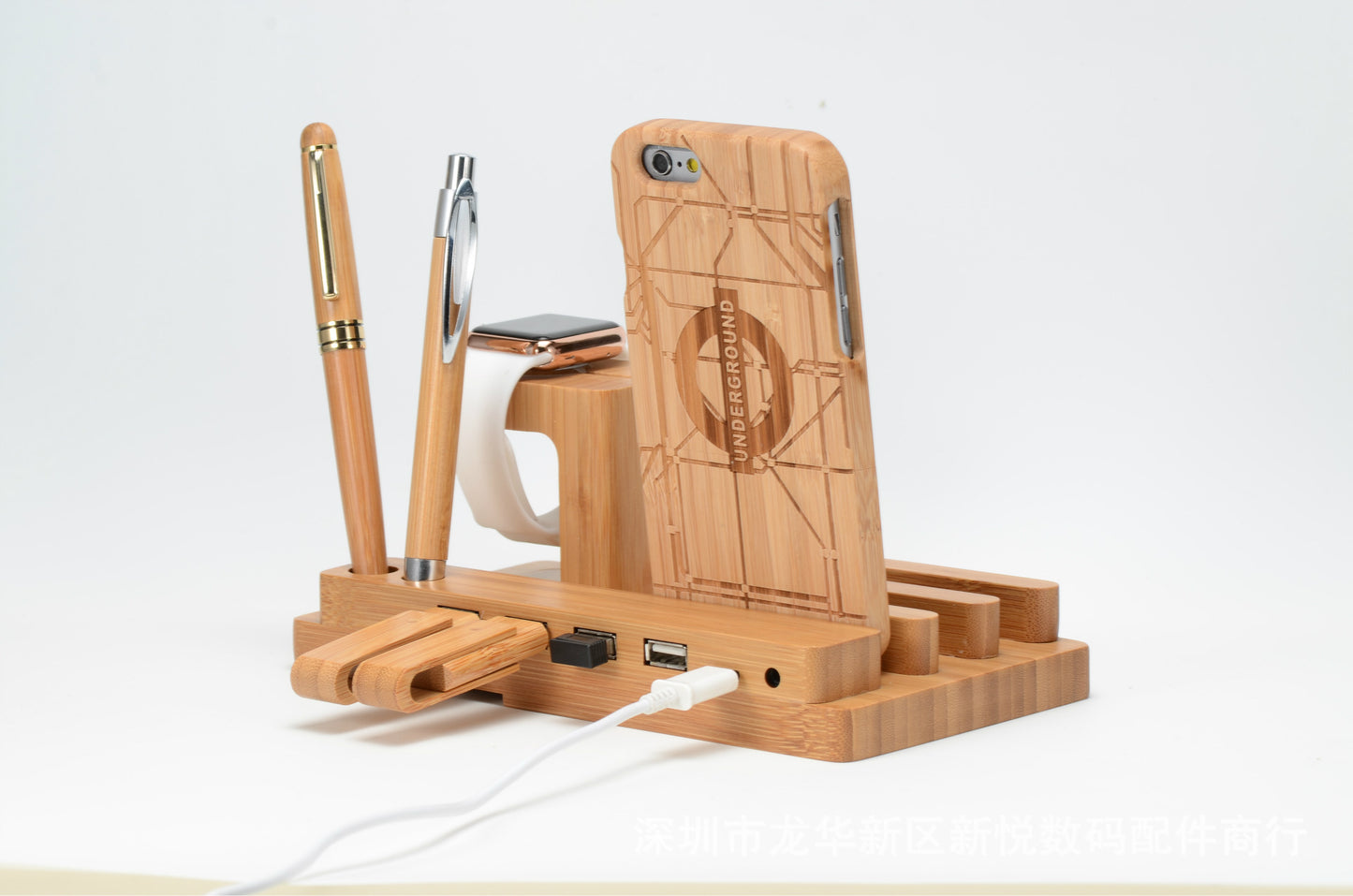 Compatible with Apple , Bamboo, wood and Mobile applewatch bracket charging wooden bracket multi-function flat cell phone base