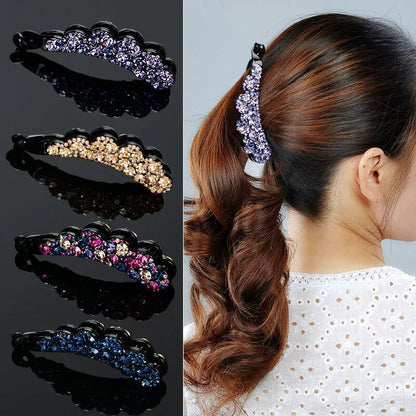 Banana Clip Ponytail Clip Barrettes Non-slip Vertical Clip Rhinestone Hair Accessories