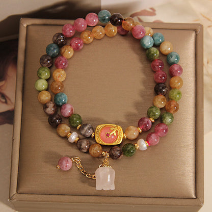 Double Layered Colored Tourmaline Jade Bracelet For Women