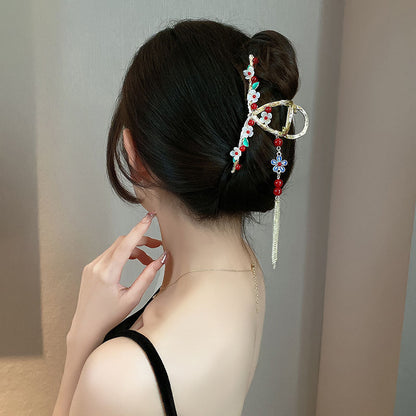 Women's Fashion Tassel Pearl Flower Hair Clip Headpiece