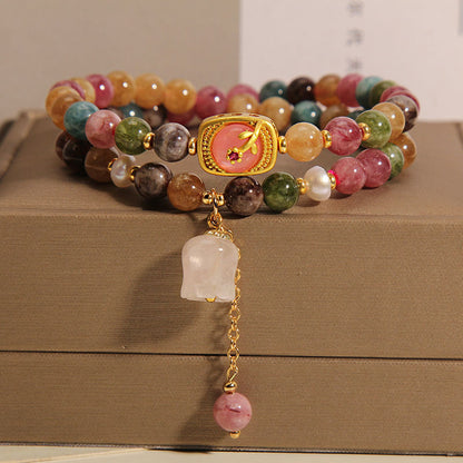 Double Layered Colored Tourmaline Jade Bracelet For Women