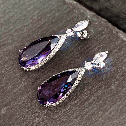 Micro-inlaid Purple Zircon Long Women Bridal Earrings