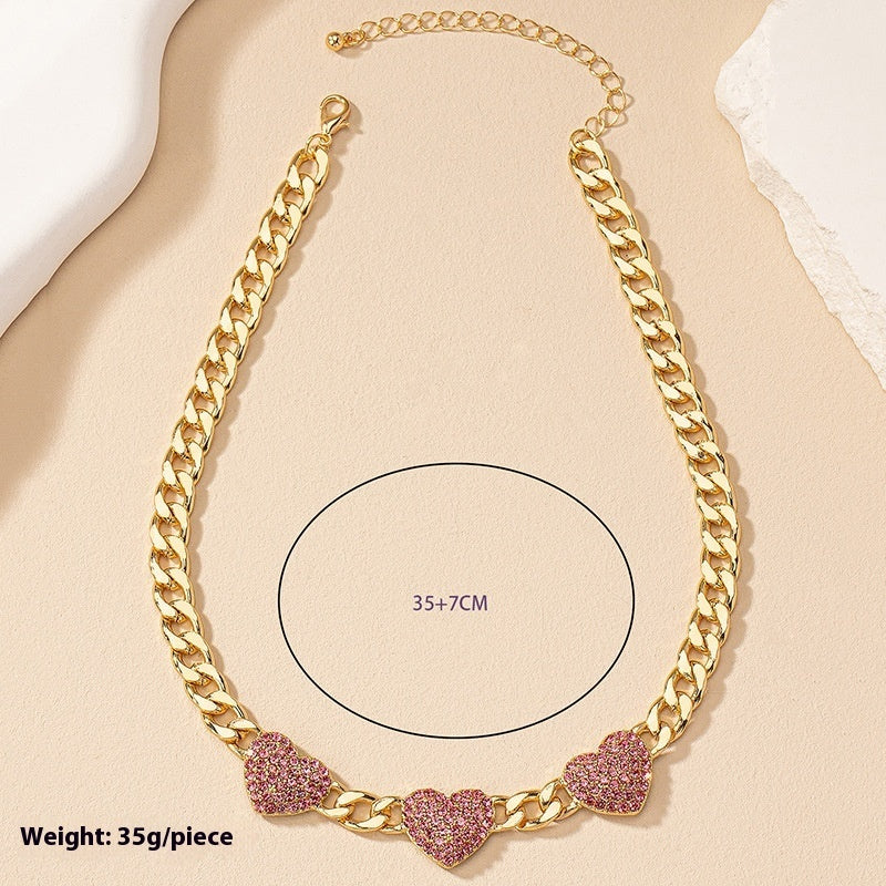 Women's Korean-style Fully Jeweled Loving Heart Necklace