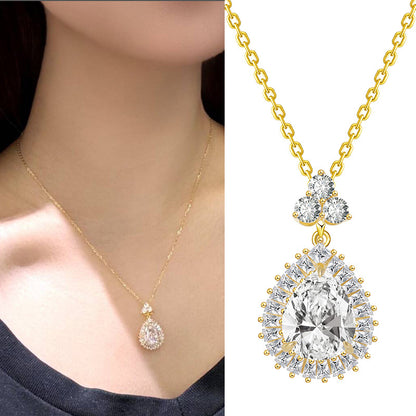 Summer New S925 Sterling Silver Drop-shaped Diamond Temperament Wild Necklace