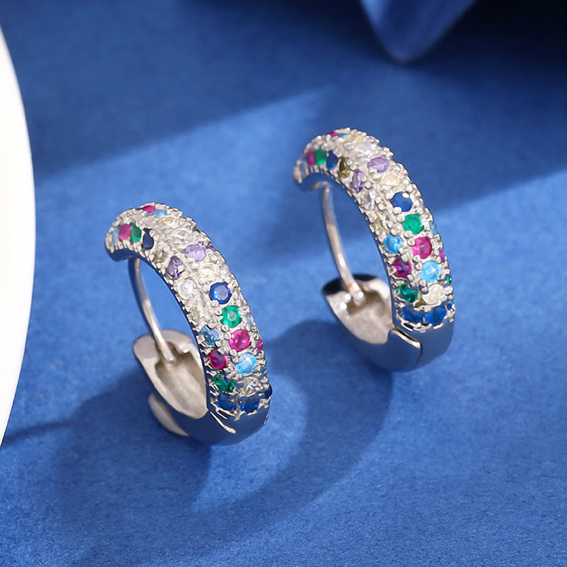 Micro-inlaid Color Zircon C- Shaped Earrings Female