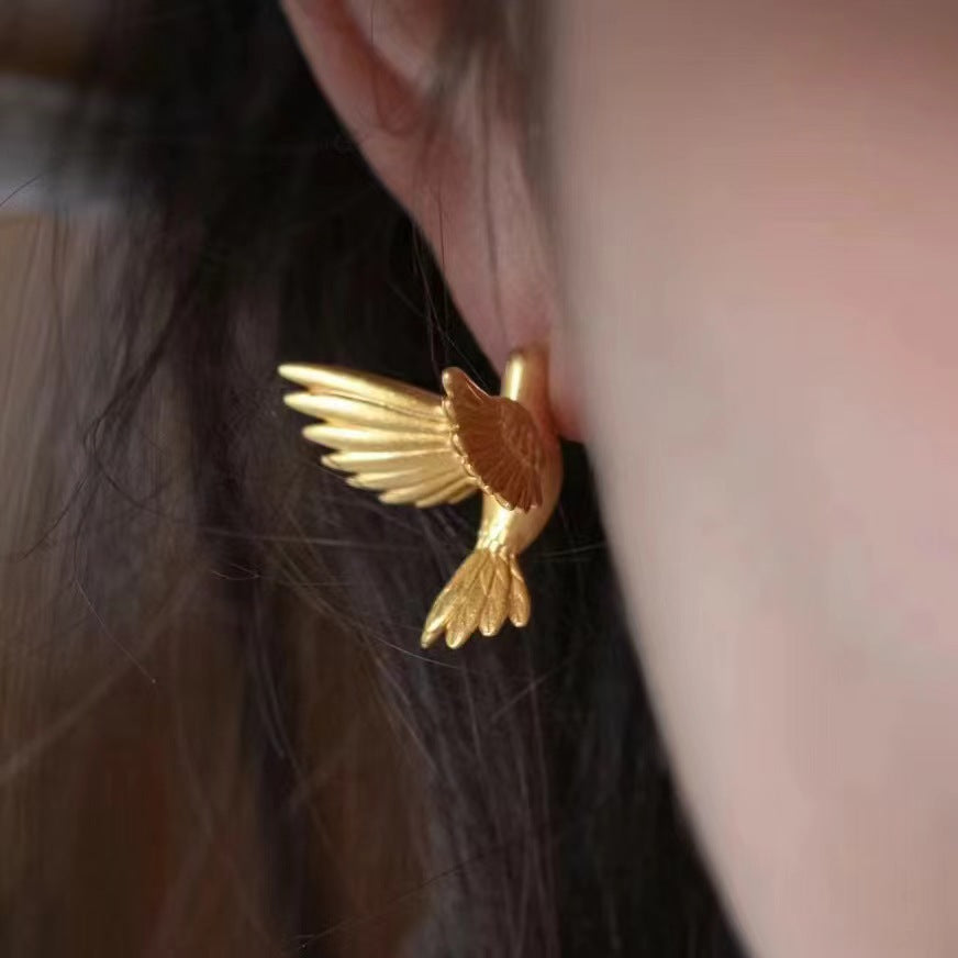 Creative Design Bird Stud Earrings Female Literary Retro