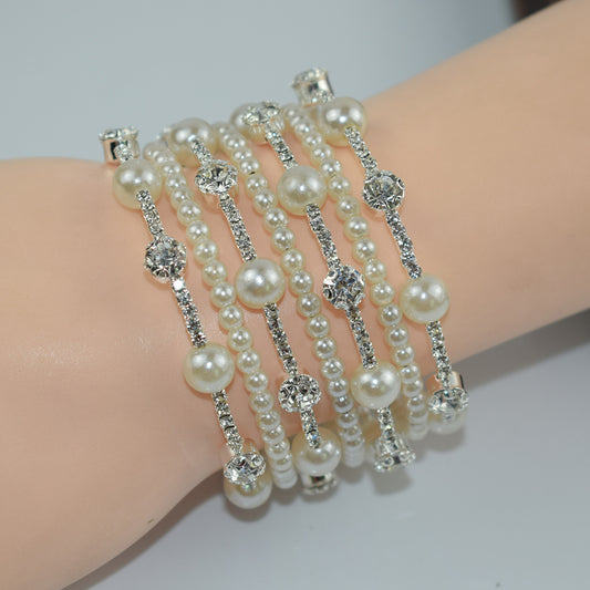 Simple Multi-layer Pearl Rhinestone Bracelet For Women