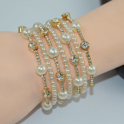 Simple Multi-layer Pearl Rhinestone Bracelet For Women