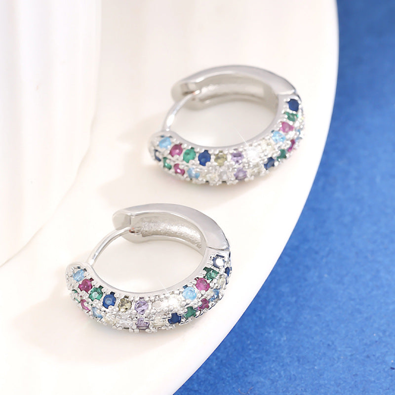 Micro-inlaid Color Zircon C- Shaped Earrings Female