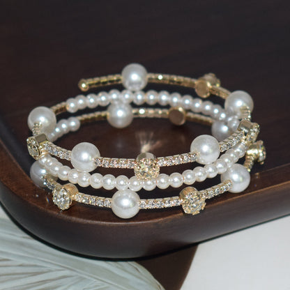 Simple Multi-layer Pearl Rhinestone Bracelet For Women