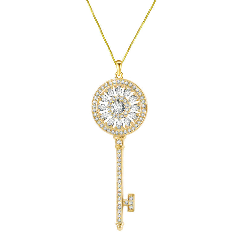 S925 Sterling Silver Key Diamond-studded Necklace