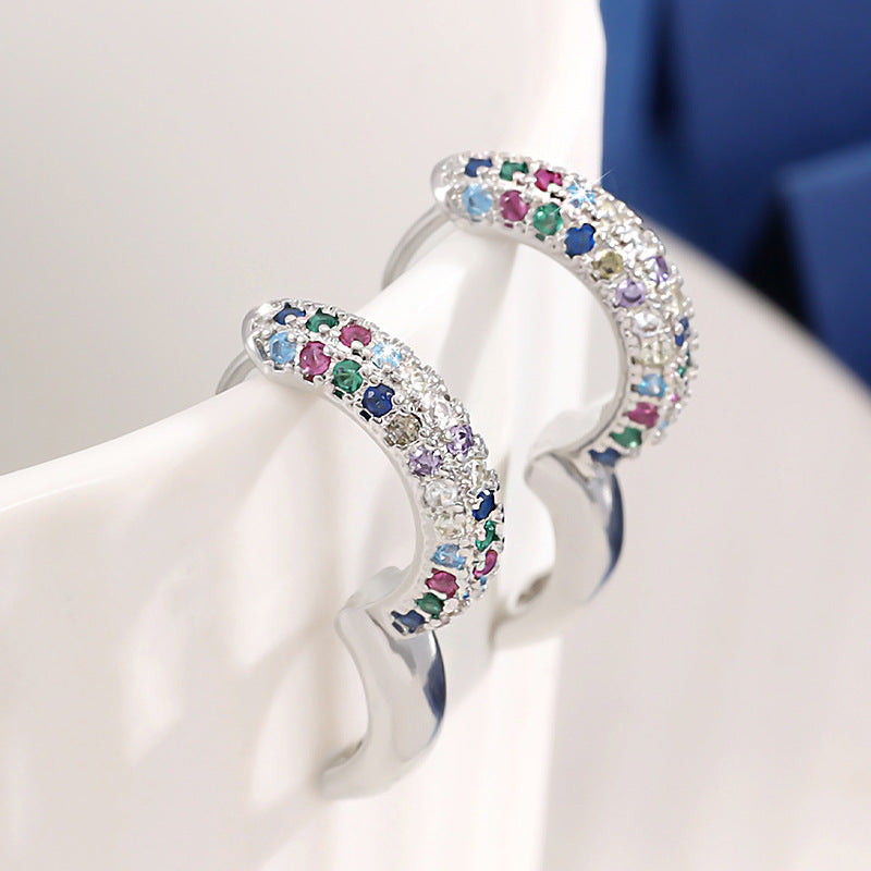 Micro-inlaid Color Zircon C- Shaped Earrings Female