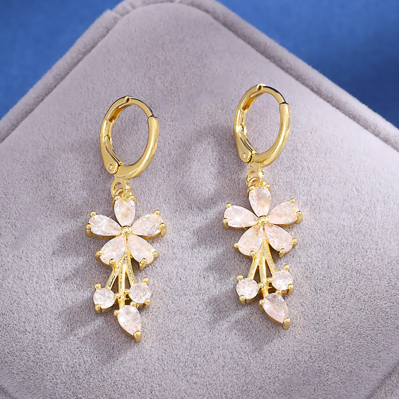 Fashion Micro Inlaid Zircon Flower Earrings For Women