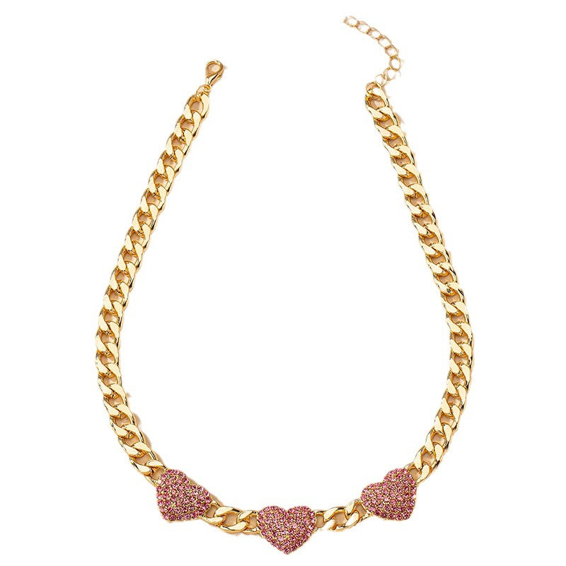 Women's Korean-style Fully Jeweled Loving Heart Necklace