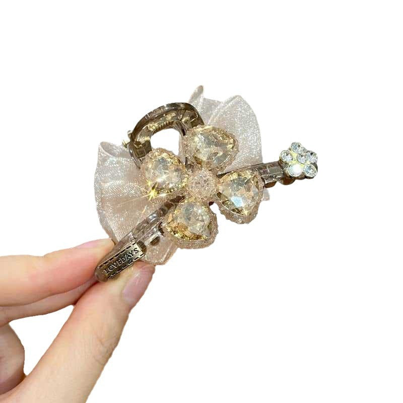 Acrylic Jaw Clip High-end Diamond Clover Bow AB Double-sided Medium Hair Accessories