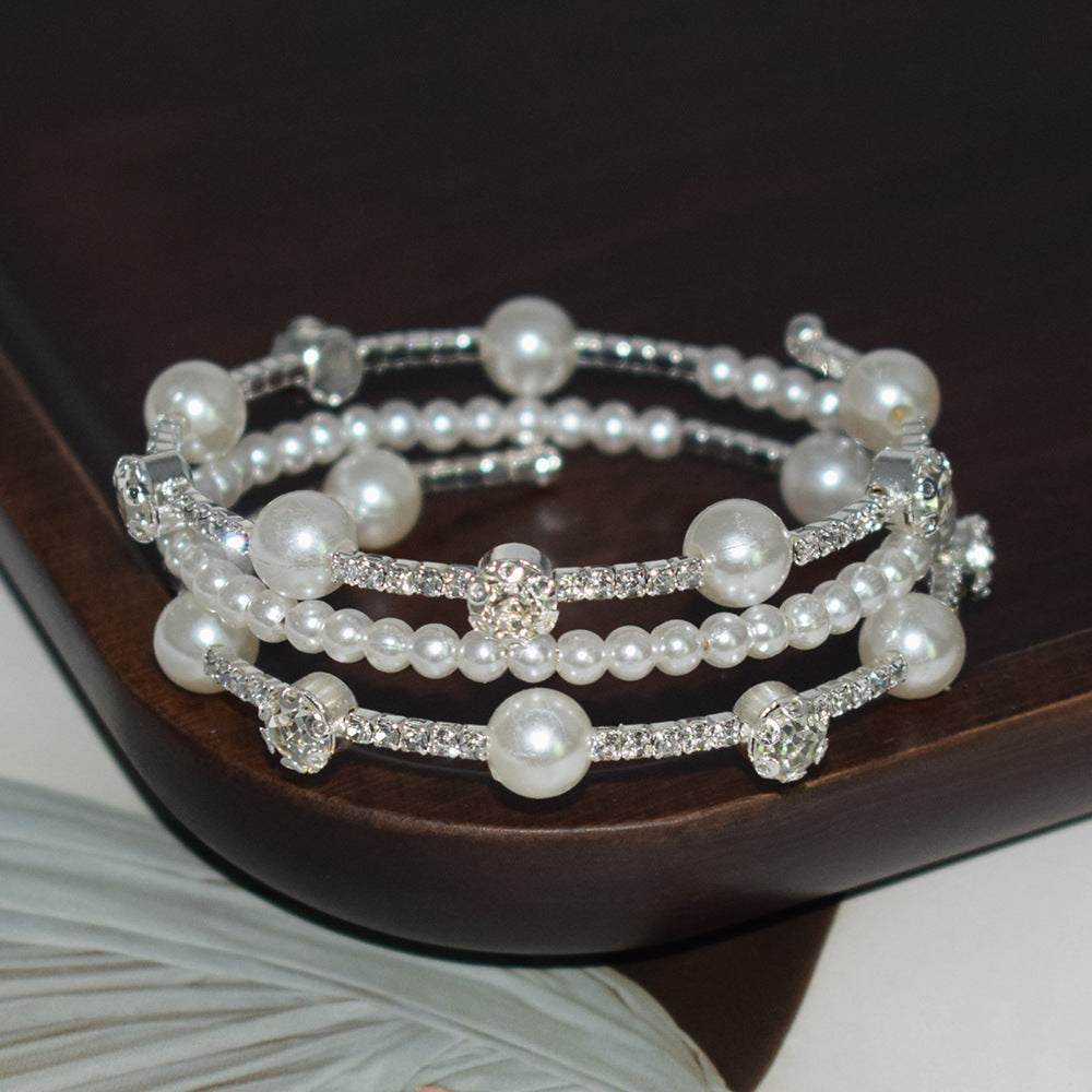 Simple Multi-layer Pearl Rhinestone Bracelet For Women