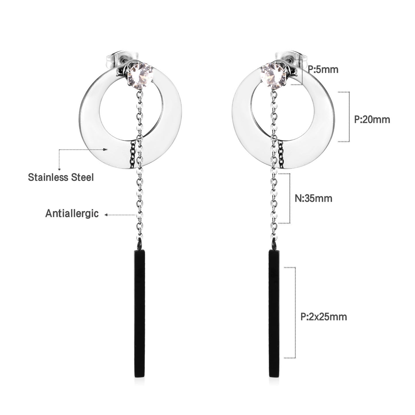 Tassel Special Black Temperament Mini With Zircon Ring Pendant Earrings