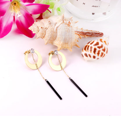 Tassel Special Black Temperament Mini With Zircon Ring Pendant Earrings